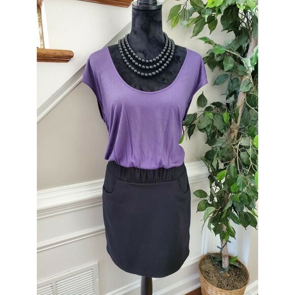 Daisy Fuentes Women Black/Purple Rayon Sleeveless Scoop Neck Knee Length Dress S - Picture 1 of 12